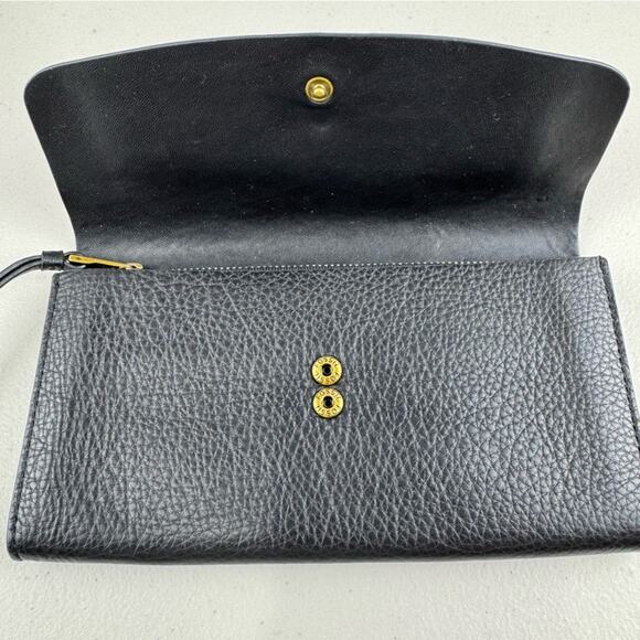 Fossil Haven Large Flap Clutch Wallet Glazed Pebbled Black Leather Wristlet - Picture 4 of 9